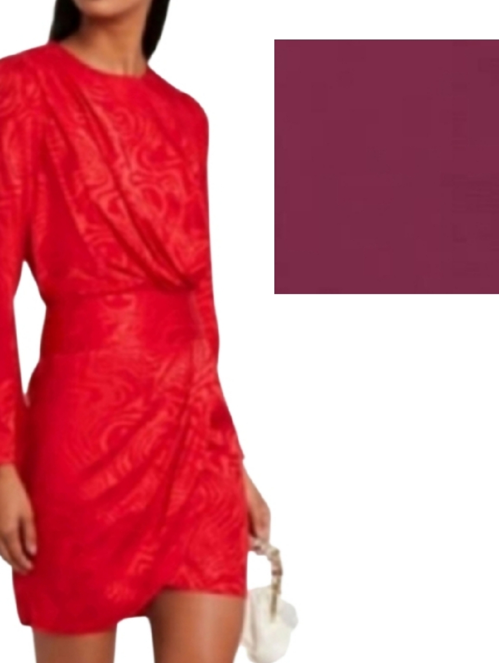 NEW! ROBBY KOBO COLLECTION Cranberry Shanaya Draped Moire Long Sleeve Dress M.